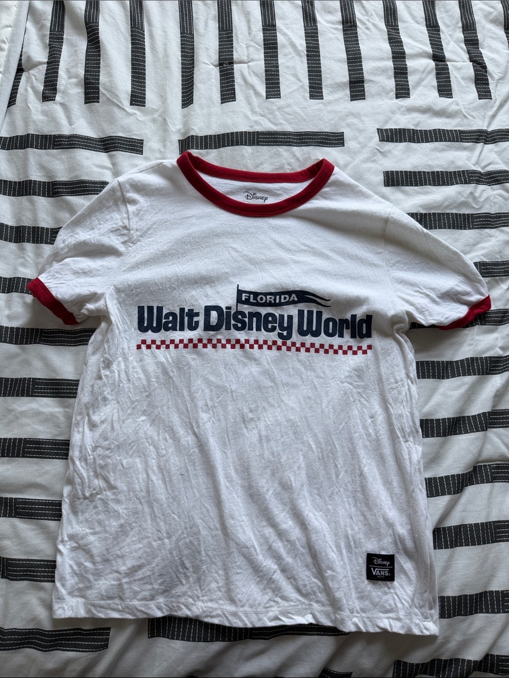 Disney White Tee with Red Trim and Navy Walt Disney World Logo
